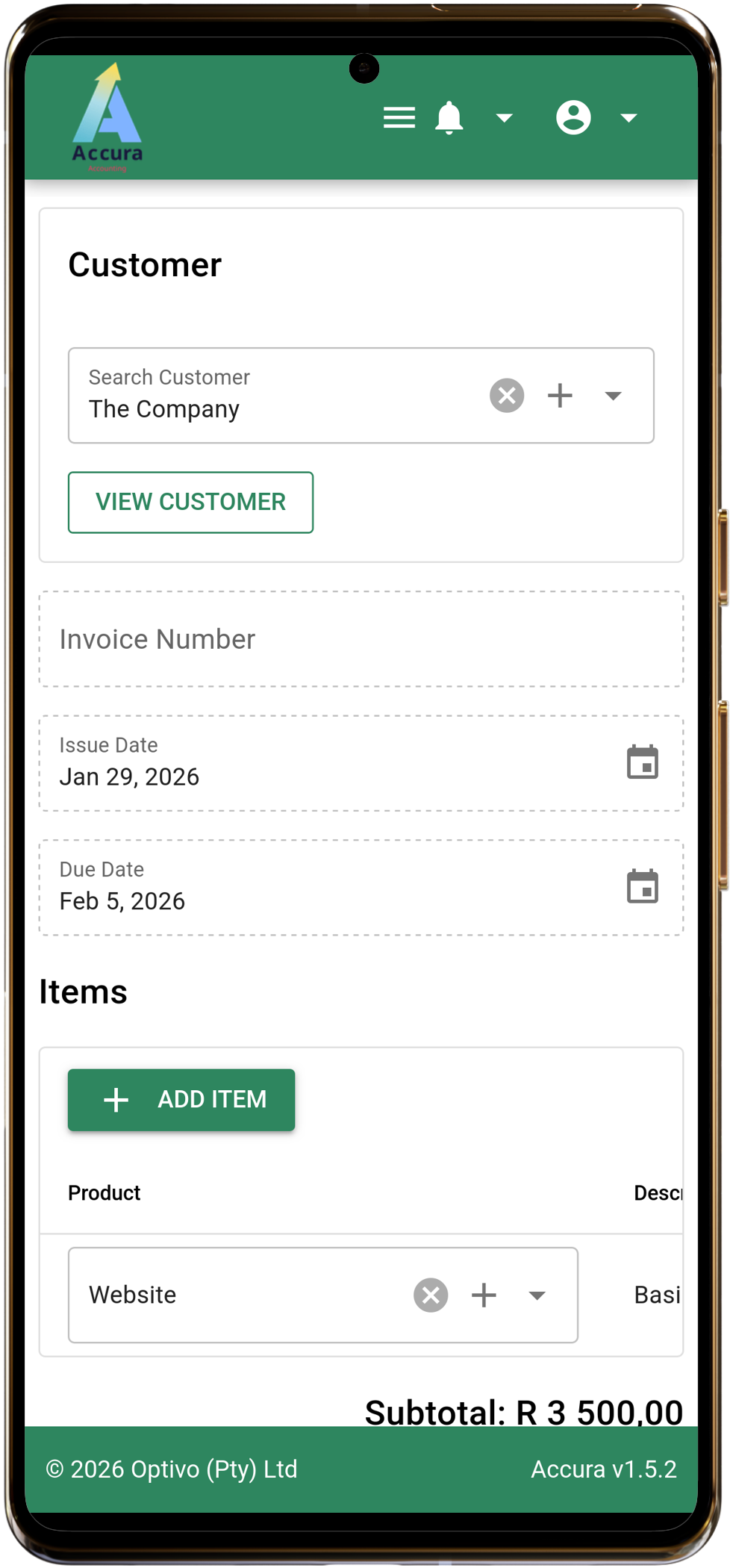 Accura invoicing on mobile